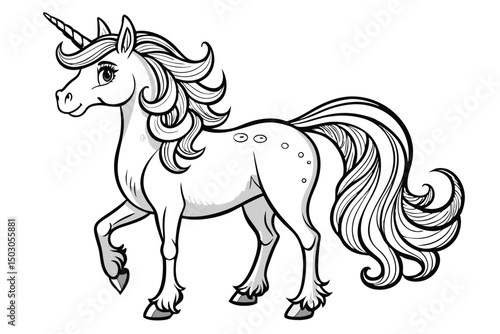 Elegant Unicorn Cartoon Illustration with Detailed Mane and Tail Design
