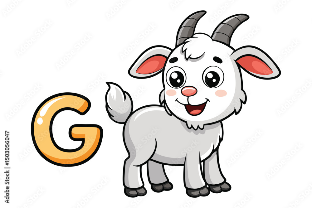 Fototapeta premium Cartoon Goat with the Letter G for Alphabet Learning Fun