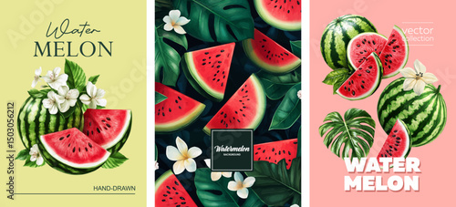 Beautiful and Vibrant Watermelon Artwork for Enjoying Those Wonderful Summer Vibes. Vintage painting and botanical illustration styles