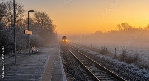 Winter train station morning scene