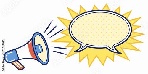 Cartoon Megaphone Announcing News with Speech Bubble