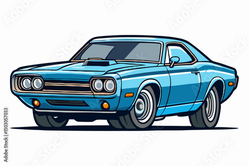 Photos Classic Blue Muscle Car Illustration, Vintage Coupe
