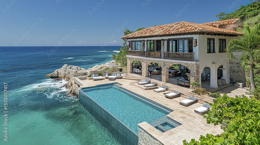 Fototapeta premium Luxurious oceanfront villa with stunning views and serene infinity pool