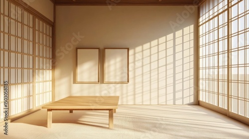 Wallpaper Mural Empty japanese-style room with wooden furniture and large windows. Torontodigital.ca