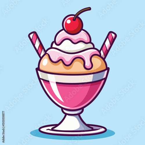 Ice Cream Sundae Dessert Illustration