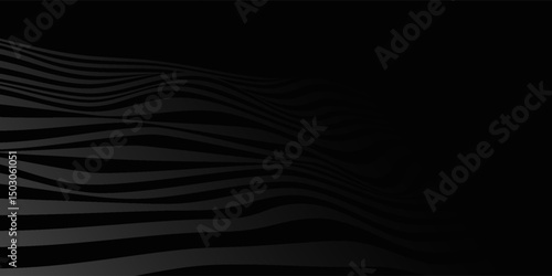 Black on white abstract perspective line wave stripes with 3d dimensional effect isolated on white background