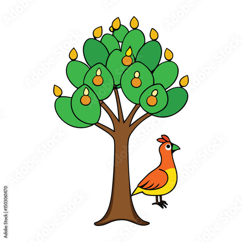 A lone partridge sits serenely in a lush pear tree, symbolizing the first gift of Christmas in the classic holiday carol, “The Twelve Days of Christmas.”
