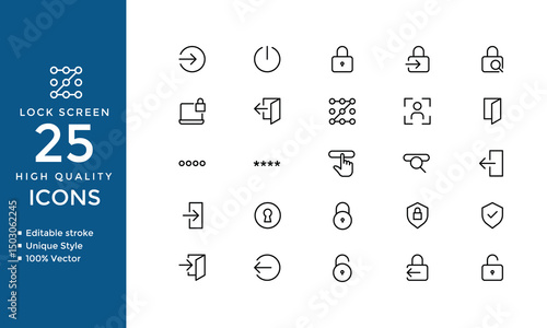 Lock Screen Icons – Vector Set of Security, Password, Encryption, and Data Protection Symbols