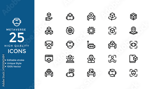 Metaverse Icons – Futuristic Vector Set for VR, AR, Gaming, Avatars and Virtual Worlds