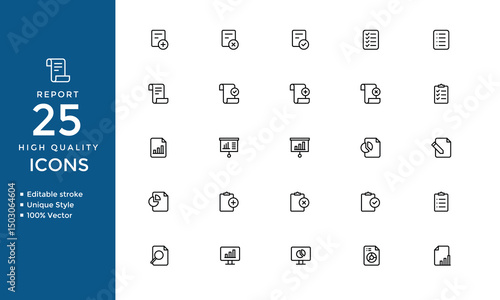 Report Icons – Vector Set of Profit, Graph, Chart, Analytics & Data Science Symbols