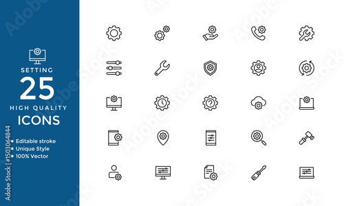 Settings Icons – Solid Vector Set of Gear, Configuration, Control Panel, Tools & Optimization