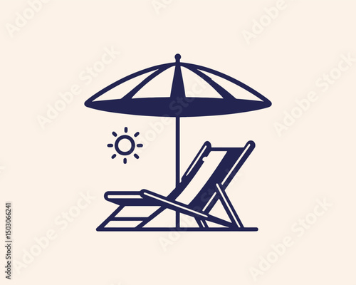 Relaxing beach chair and umbrella logo