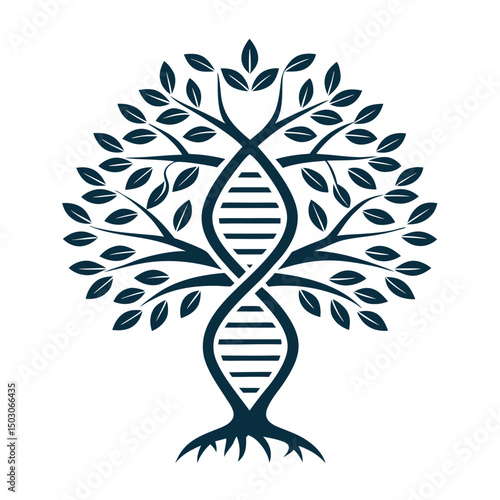 DNA Tree Vector Logo for Biotech and Nature Integration.