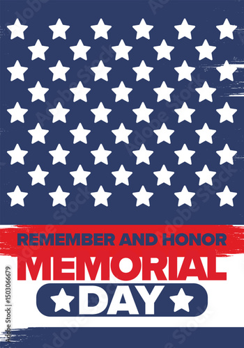 Memorial Day in United States. Remember and Honor. Federal holiday for remember and honor persons who have died while serving in the United States Armed Forces. Celebrated in May. Vector poster