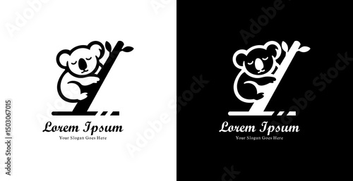 The logo design is in the form of a koala sleeping on a tree and has a modern style