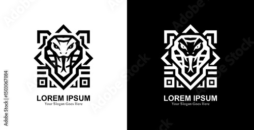 Cobra head logo design with QR or barcode shape