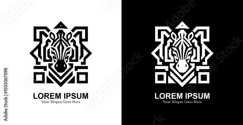 Zebra head logo design with QR or barcode shape