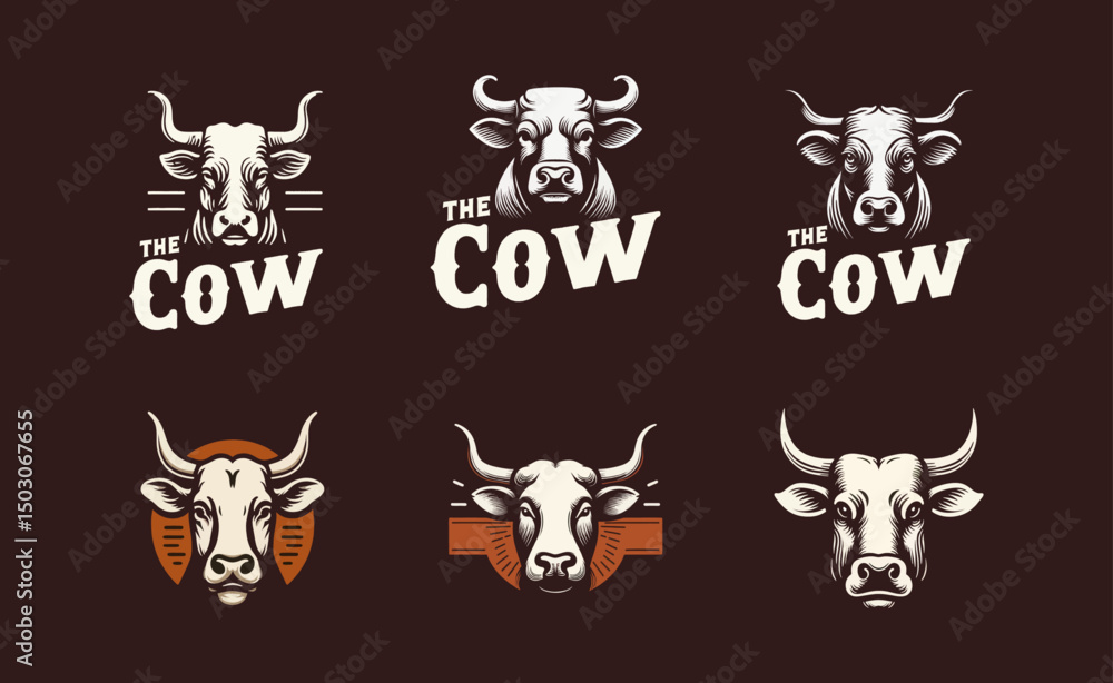 Obraz premium Cow Head vintage badge logo icon design