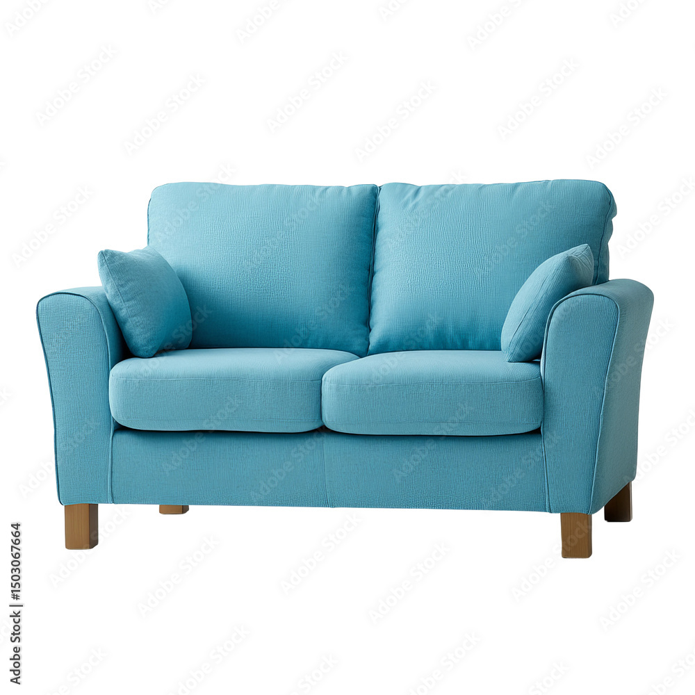 Fototapeta premium A cozy blue sofa against a backdrop, perfect for relaxation