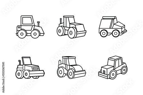 asphalt compactor line art vector illustration