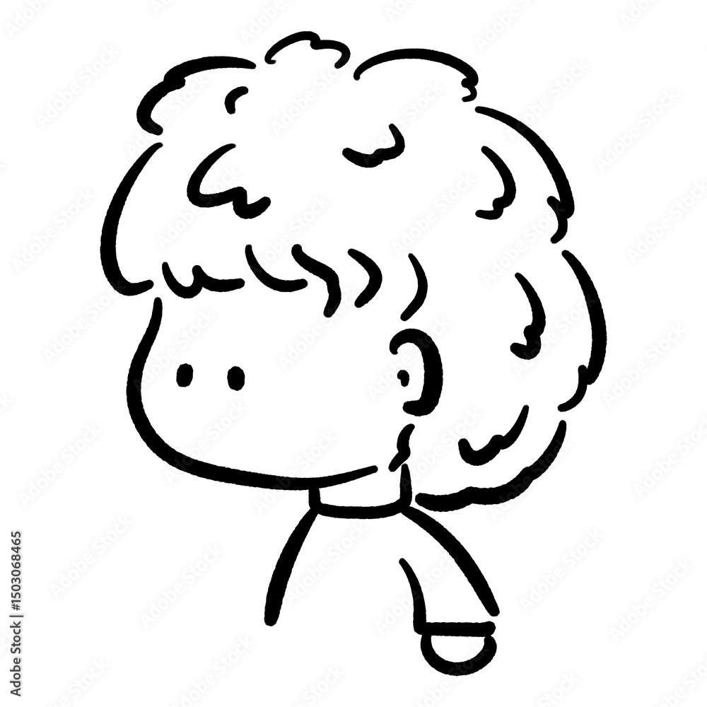 Curly brown hair cute boy looking side view outline illustration Curly brown hair cute boy looking side view outline illustration