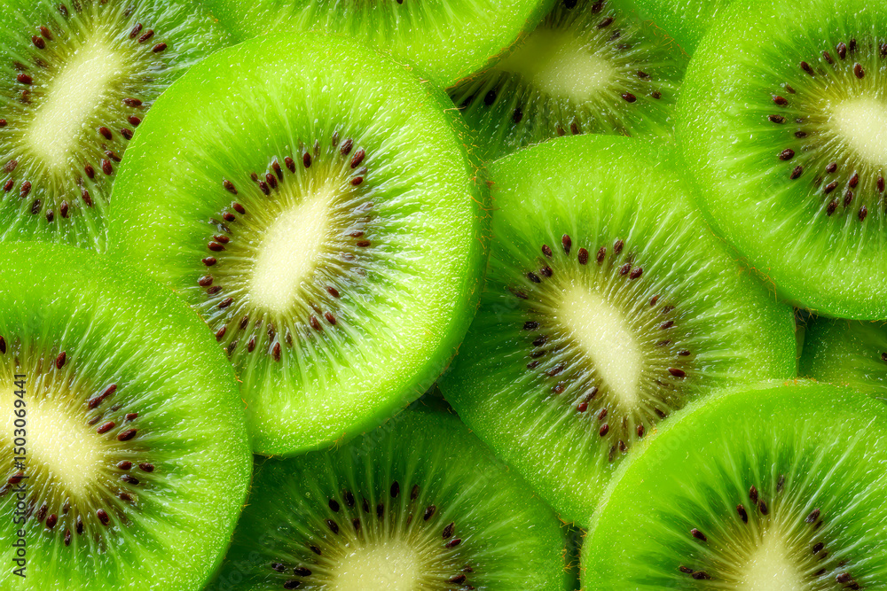 Green kiwi fruit cut into fresh slices Green kiwi fruit cut into fresh slices