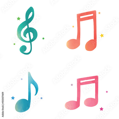 Set of Musical Notes and Clef Symbols. Simple watercolor illustration music icon vector illustration for song, melodies, graphic element, asset