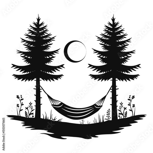 Hammock between two trees icon
