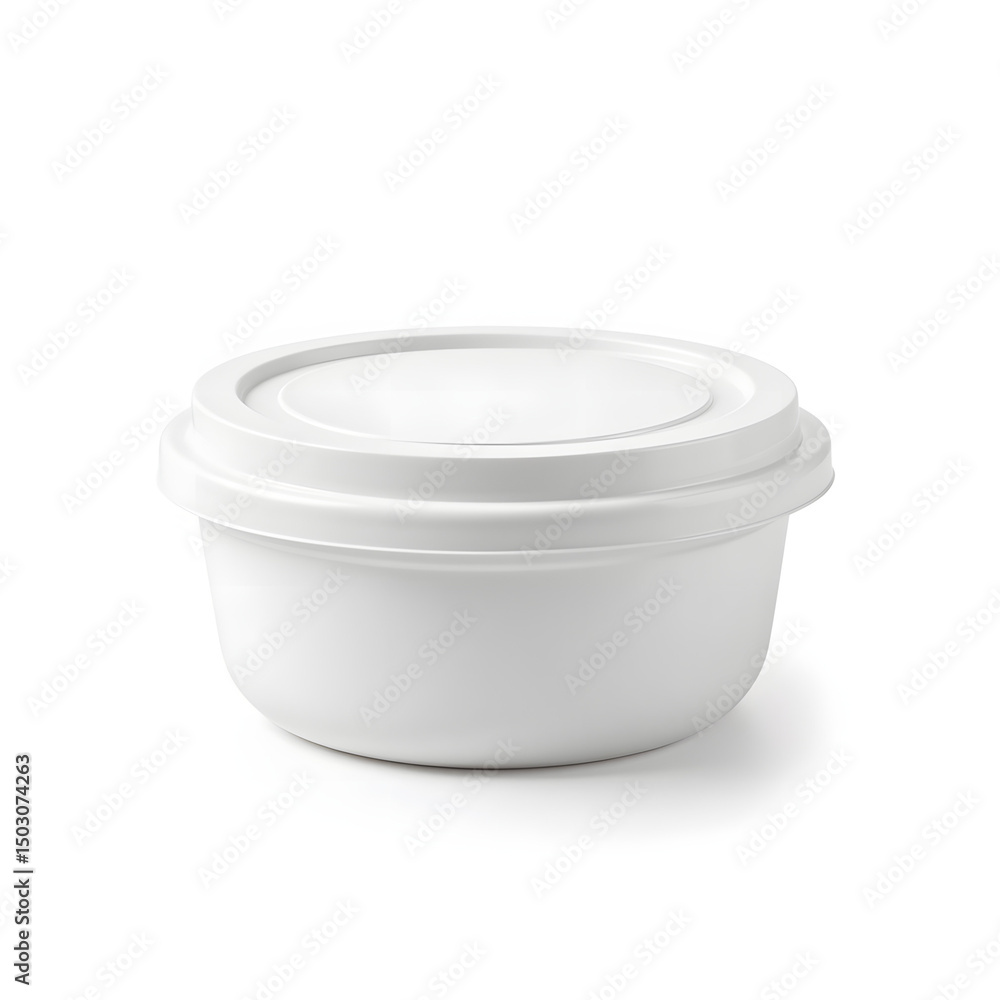 White Plastic Food Container on White Background White Plastic Food Container on White Background