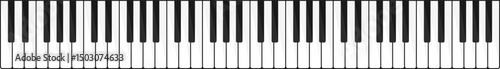 Piano keyboard with black and white keys. Classic piano keyboard with 6 octaves. Grand piano or MIDI keys in top view. Vector