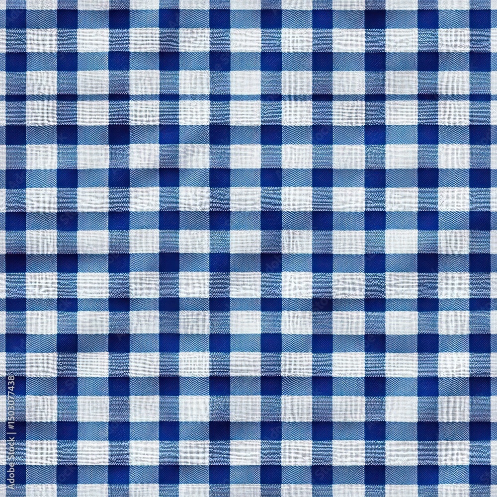 Blue and white checkered fabric with a repeating grid pattern creating a calm and orderly visual effect Blue and white checkered fabric with a repeating grid pattern creating a calm and orderly visual effect