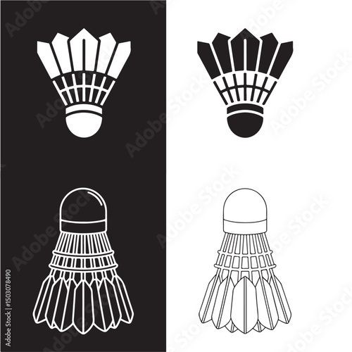 set vector various Badminton Shuttlecock Illustrations  line art outline Black and White, Badminton shuttlecock icon vector silhouettes, 