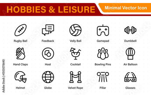 Creative Hobbies and Leisure Icons – Clean Outline, Line Art, Vector Illustrations for DIY Crafts, Outdoor Fun, Entertainment, and Recreation Projects