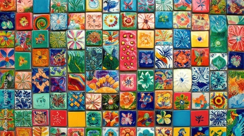 Vibrant mosaic tile wall art