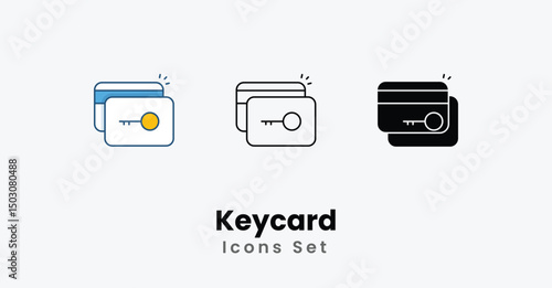 Keycard Icons thin line and glyph vector icon stock illustration