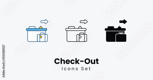 Check-Out Icons thin line and glyph vector icon stock illustration