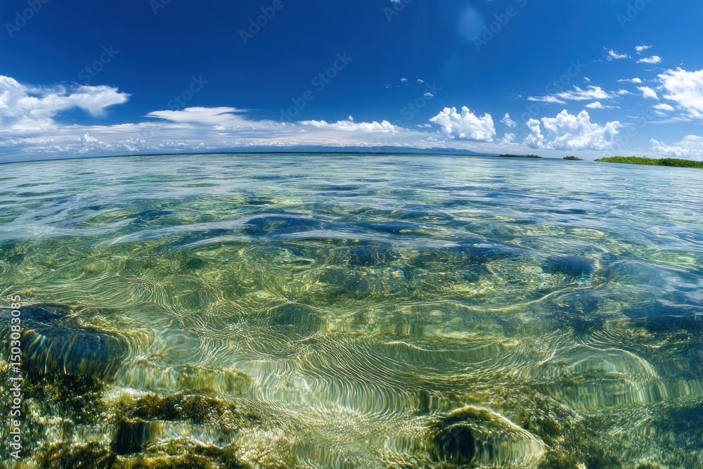 Obraz premium Crystal-clear shallow water, vibrant coral reef