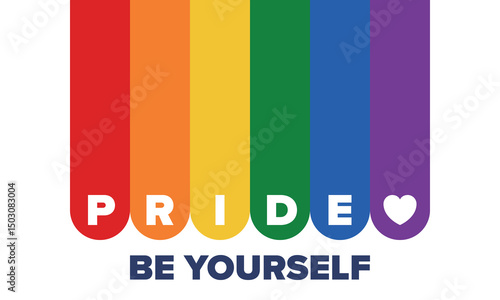 LGBT Pride Month in June. Lesbian Gay Bisexual Transgender. Celebrated annual. LGBT flag. Rainbow love concept. Human rights and tolerance. Poster, card, banner and background. Vector illustration