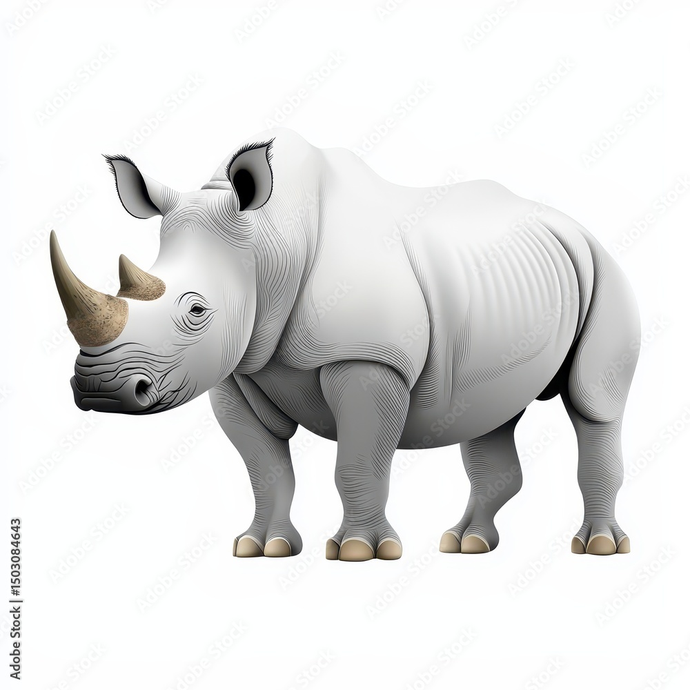 Fototapeta premium Detailed White Rhinoceros on White Background