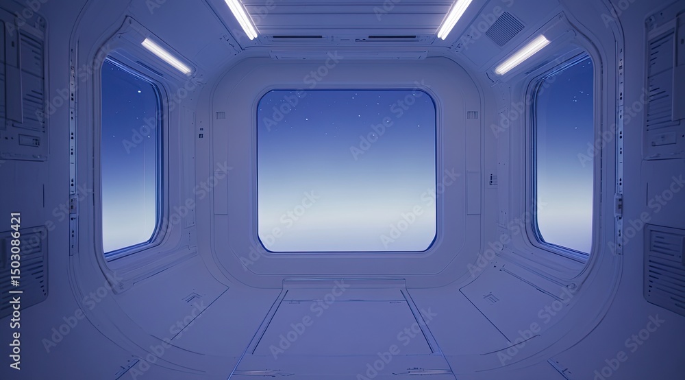 Obraz premium Futuristic spaceship interior with large windows