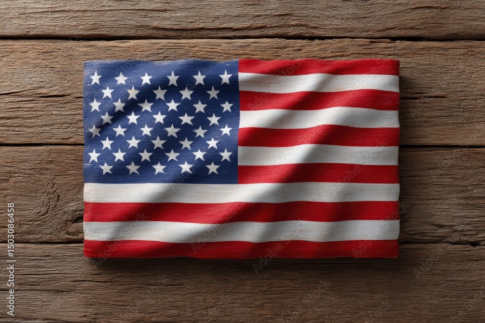 Obraz premium American Flag: Rustic Wood, Patriotism, Folded Fabric