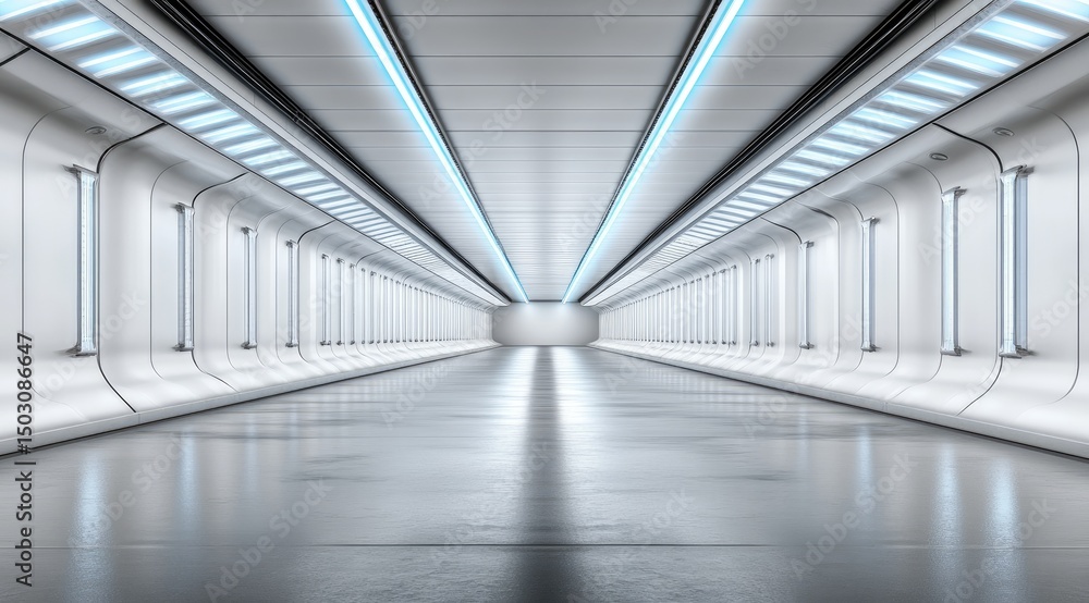 Obraz premium Futuristic white tunnel, bright lights