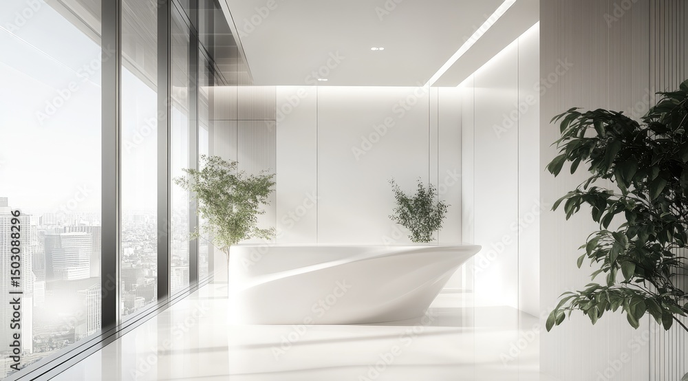 Fototapeta premium Modern, minimalist reception area with large windows