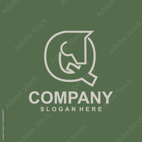 Initial Q Horse animal line simple creative logo design template