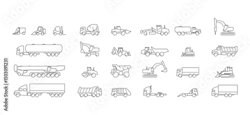 Construction machinery and agricultural machinery. Industrial transport icons