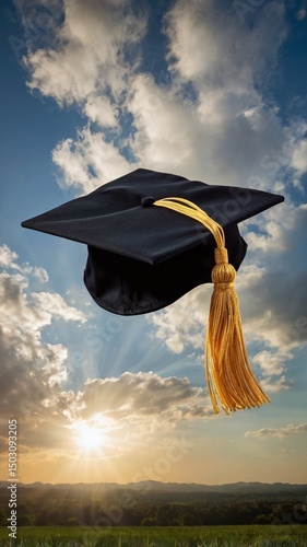 Wallpaper Mural Graduation Cap Soaring into a Sunset Sky Celebrating Academic Achievement Torontodigital.ca