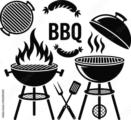 Bbq Set Silhouette Vector Illustrations