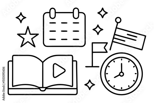 Planning and Time Management Concept with Book and Calendar Icons