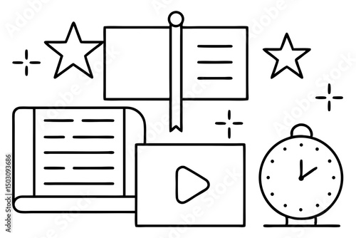 Online Education Time Management Concept Illustration with Books and Clock