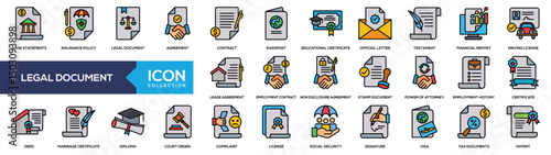 Legal Document Lineal Color Icon Collection